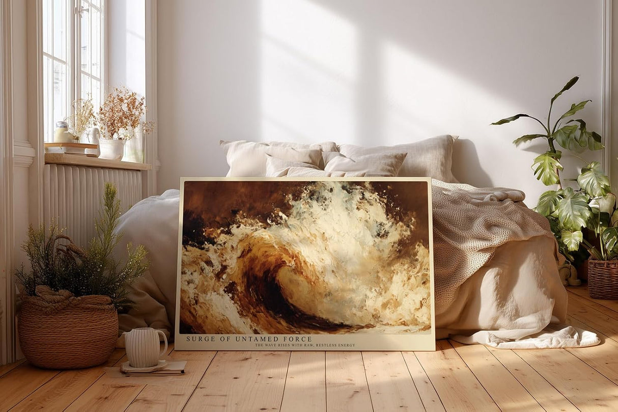 Paul Sinus Wandbild 120x80cm Abstrakte Meereswelle Kraftvolle Ozean Kunst in Braun und Creme fuer Wohnzimmer Büro und moderne Wohnräume