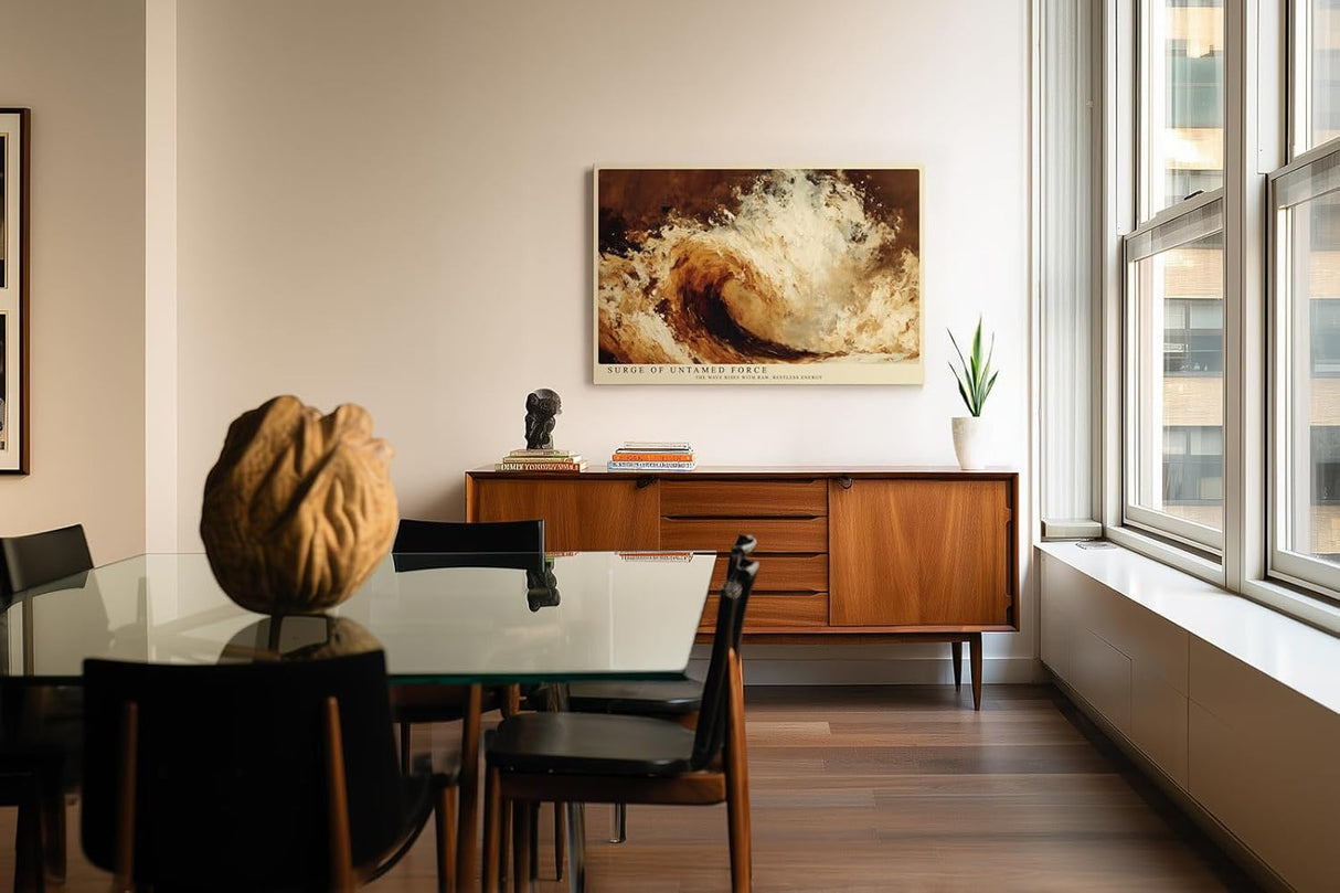 Paul Sinus Wandbild 120x80cm Abstrakte Meereswelle Kraftvolle Ozean Kunst in Braun und Creme fuer Wohnzimmer Büro und moderne Wohnräume
