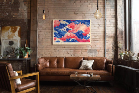 Paul Sinus Wandbild 120x80cm abstrakte Meereswellen blau pink moderne Kunst dynamische Ozean Illustration Wanddekoration fuer Wohnzimmer Büro
