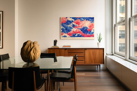 Paul Sinus Wandbild 120x80cm abstrakte Meereswellen blau pink moderne Kunst dynamische Ozean Illustration Wanddekoration fuer Wohnzimmer Büro