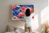 Paul Sinus Wandbild 120x80cm abstrakte Meereswellen blau pink moderne Kunst dynamische Ozean Illustration Wanddekoration fuer Wohnzimmer Büro