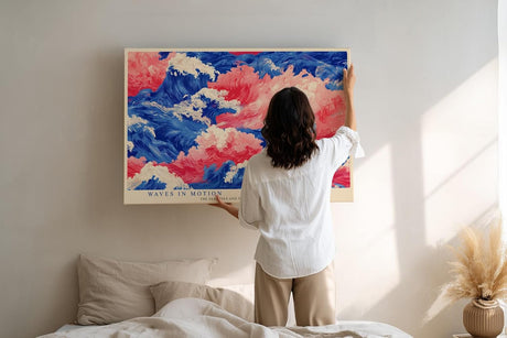 Paul Sinus Wandbild 120x80cm abstrakte Meereswellen blau pink moderne Kunst dynamische Ozean Illustration Wanddekoration fuer Wohnzimmer Büro