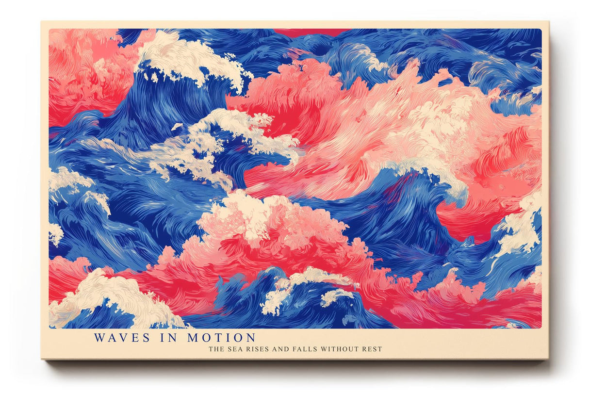 Paul Sinus Wandbild 120x80cm abstrakte Meereswellen blau pink moderne Kunst dynamische Ozean Illustration Wanddekoration fuer Wohnzimmer Büro