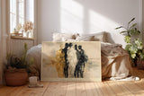 Paul Sinus Wandbild 120x80cm abstrakte Menschen Figuren modern beige schwarz gold Kunst Gemälde minimalistische Figurengruppe stilvolle Wanddekoration für Wohnzimmer Büro Flur