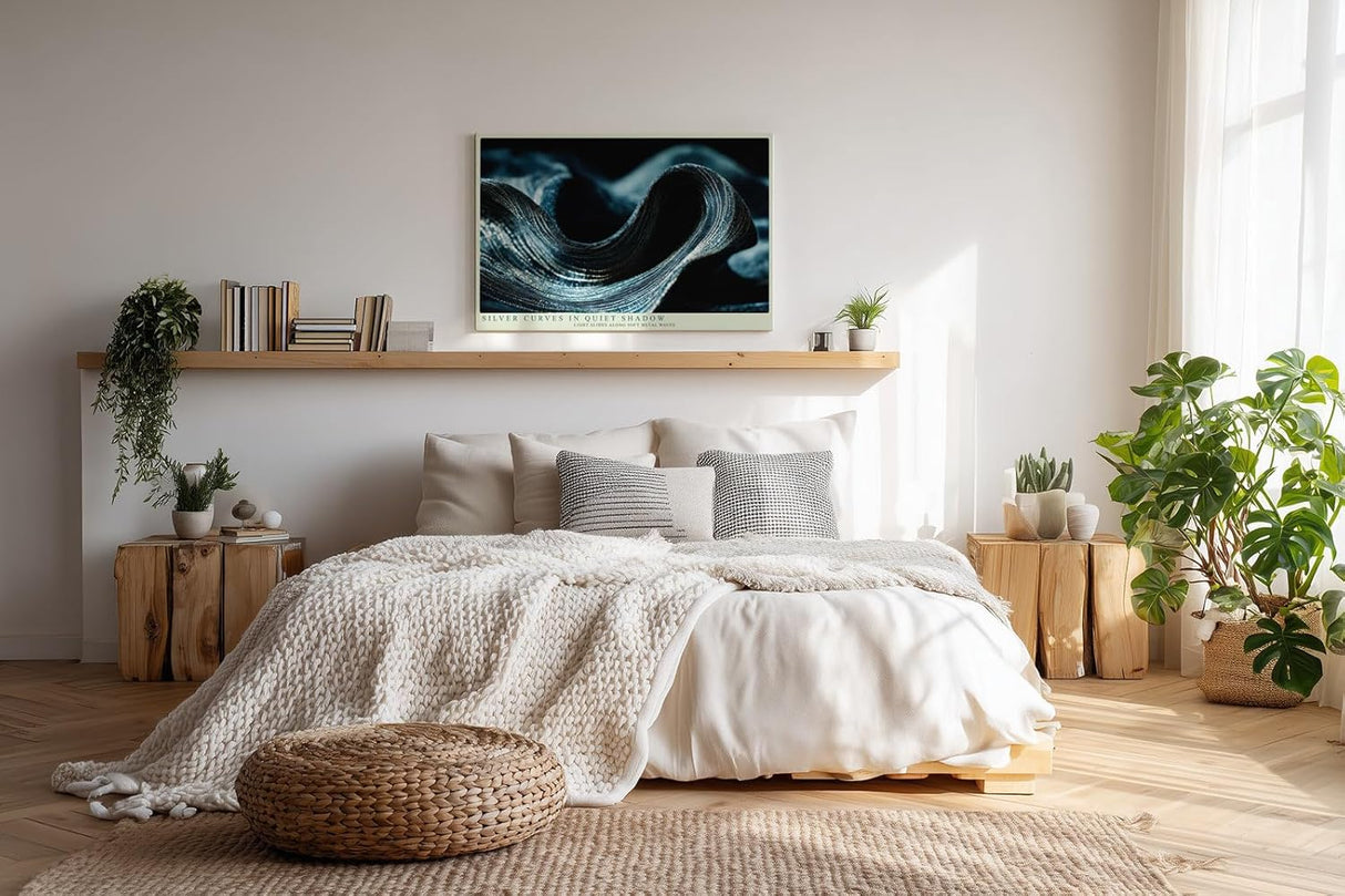 Paul Sinus Wandbild 120x80cm Abstrakte Metall Wellen in Dunkelblau moderne Struktur Kunst elegante Wanddekoration