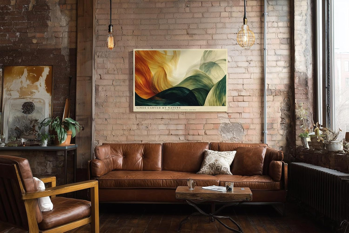 Paul Sinus Wandbild 120x80cm abstrakte Naturformen gruene goldene Linien moderne Kunst Leinwand Wanddekoration elegantes abstraktes Landschaftsbild fuer Wohnzimmer Büro