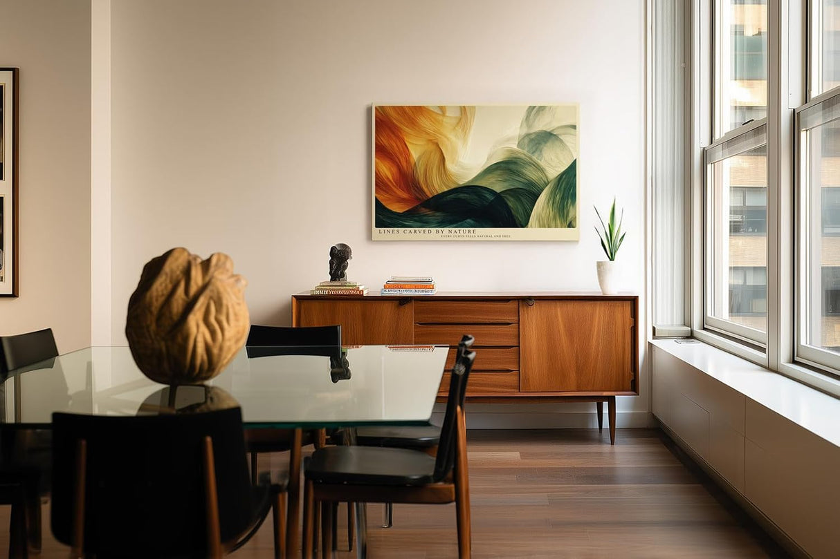 Paul Sinus Wandbild 120x80cm abstrakte Naturformen gruene goldene Linien moderne Kunst Leinwand Wanddekoration elegantes abstraktes Landschaftsbild fuer Wohnzimmer Büro