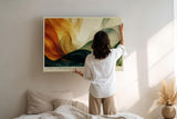 Paul Sinus Wandbild 120x80cm abstrakte Naturformen gruene goldene Linien moderne Kunst Leinwand Wanddekoration elegantes abstraktes Landschaftsbild fuer Wohnzimmer Büro