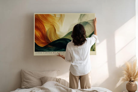 Paul Sinus Wandbild 120x80cm abstrakte Naturformen gruene goldene Linien moderne Kunst Leinwand Wanddekoration elegantes abstraktes Landschaftsbild fuer Wohnzimmer Büro