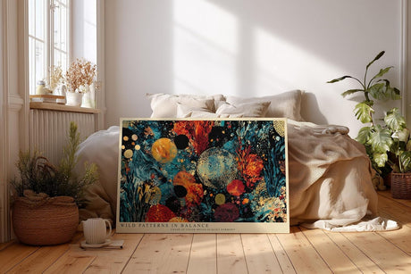 Paul Sinus Wandbild 120x80cm Abstrakte Naturformen Moderne Kunst in Blau Orange und Gold Dynamische Abstraktion fuer Wohnzimmer Büro und Kreativraeume