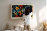 Paul Sinus Wandbild 120x80cm Abstrakte Naturformen Moderne Kunst in Blau Orange und Gold Dynamische Abstraktion fuer Wohnzimmer Büro und Kreativraeume
