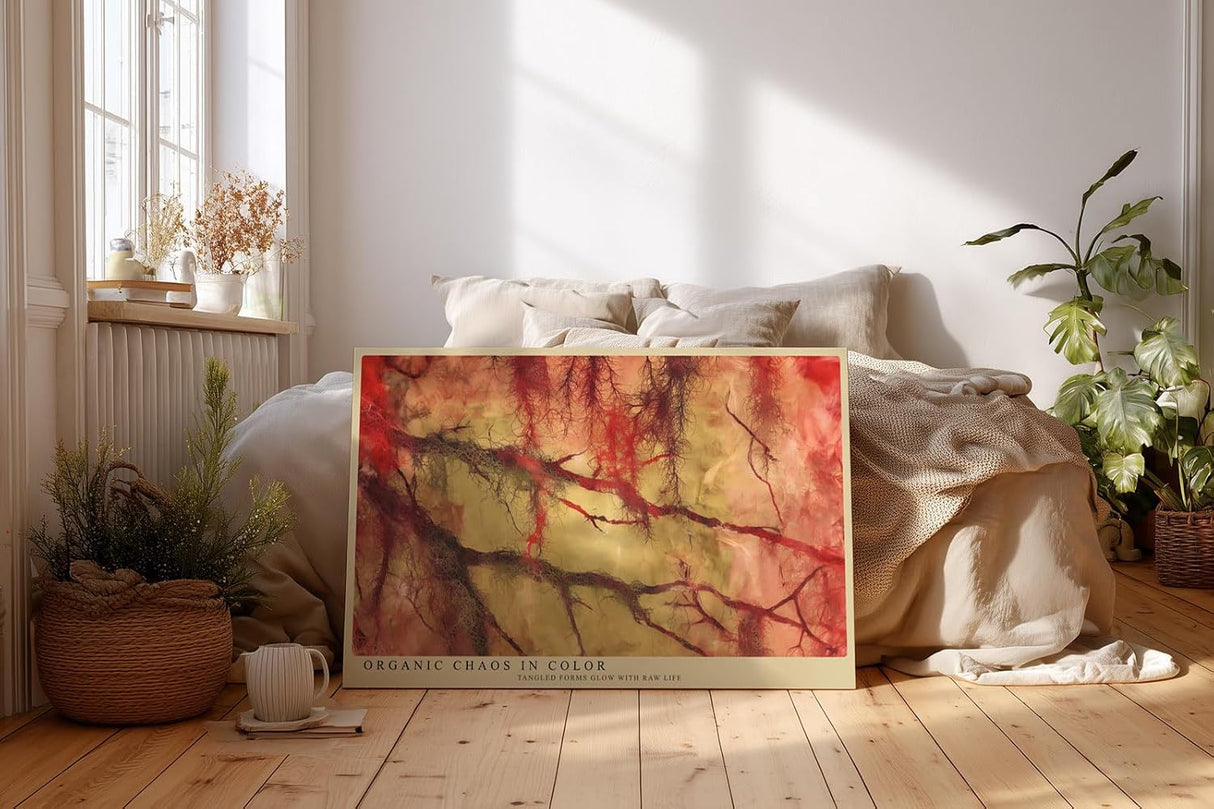 Paul Sinus Wandbild 120x80cm abstrakte Naturstruktur modern rot beige organische Formen Kunst Kunstdruck grosses Kunstbild stilvolle Wanddekoration fuer Wohnzimmer Büro Flur