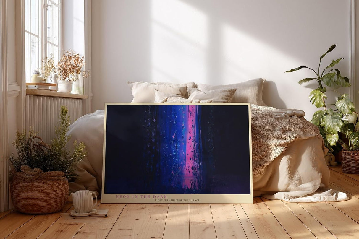 Paul Sinus Wandbild 120x80cm abstrakte Neonfarben in Blau und Pink moderne Lichtkunst mystisches Kunstbild stilvolle Wanddekoration für Wohnzimmer Büro Atelier