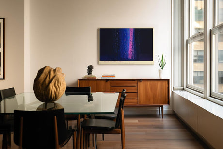 Paul Sinus Wandbild 120x80cm abstrakte Neonfarben in Blau und Pink moderne Lichtkunst mystisches Kunstbild stilvolle Wanddekoration für Wohnzimmer Büro Atelier