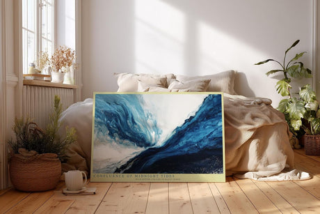 Paul Sinus Wandbild 120x80cm Abstrakte Ozeanwelle in Blau Moderne Meereskunst fuer Wohnzimmer Schlafzimmer und Büro