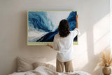 Paul Sinus Wandbild 120x80cm Abstrakte Ozeanwelle in Blau Moderne Meereskunst fuer Wohnzimmer Schlafzimmer und Büro