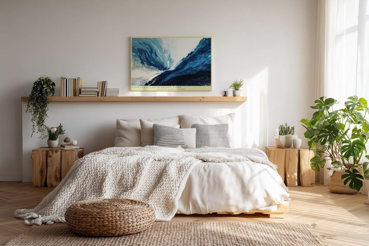Paul Sinus Wandbild 120x80cm Abstrakte Ozeanwelle in Blau Moderne Meereskunst fuer Wohnzimmer Schlafzimmer und Büro