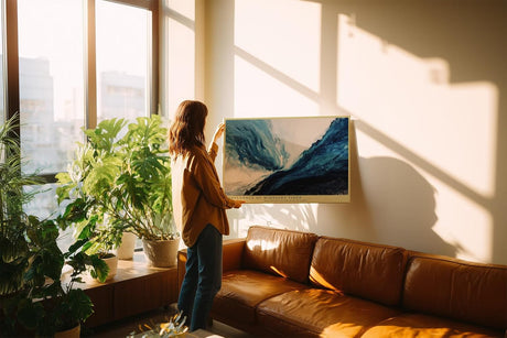 Paul Sinus Wandbild 120x80cm Abstrakte Ozeanwelle in Blau Moderne Meereskunst fuer Wohnzimmer Schlafzimmer und Büro