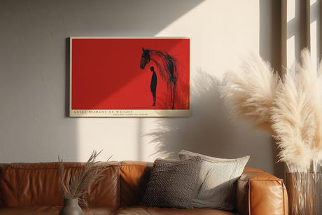 Paul Sinus Wandbild 120x80cm abstrakte Pferd und Mensch Illustration rotes Kunstposter moderne symbolische Kunst Wanddekoration fuer Wohnzimmer Büro Atelier