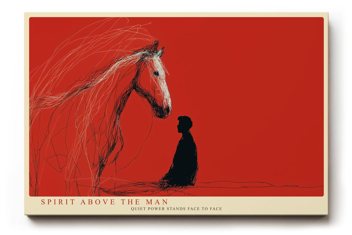 Paul Sinus Wandbild 120x80cm abstrakte Pferd und Mensch Illustration rotes modernes Kunstposter emotionale Linienkunst starke Wanddekoration fuer Wohnzimmer Büro Atelier