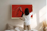 Paul Sinus Wandbild 120x80cm abstrakte Pferd und Mensch Illustration rotes modernes Kunstposter emotionale Linienkunst starke Wanddekoration fuer Wohnzimmer Büro Atelier