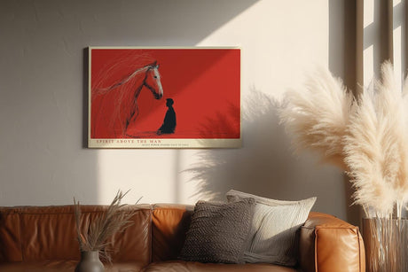 Paul Sinus Wandbild 120x80cm abstrakte Pferd und Mensch Illustration rotes modernes Kunstposter emotionale Linienkunst starke Wanddekoration fuer Wohnzimmer Büro Atelier
