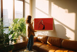 Paul Sinus Wandbild 120x80cm abstrakte Pferd und Mensch Illustration rotes modernes Kunstposter emotionale Linienkunst starke Wanddekoration fuer Wohnzimmer Büro Atelier
