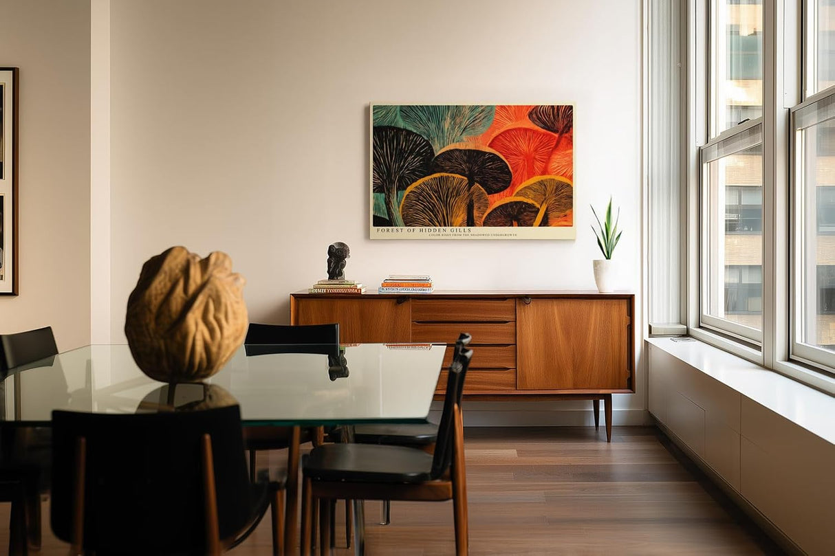 Paul Sinus Wandbild 120x80cm Abstrakte Pilze Farbenreiche Naturkunst Modernes Waldmotiv fuer Wohnzimmer Esszimmer und kreative Wohnräume