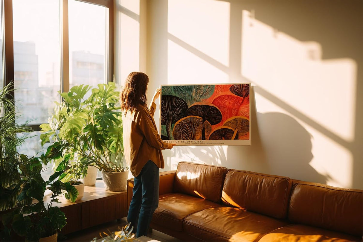 Paul Sinus Wandbild 120x80cm Abstrakte Pilze Farbenreiche Naturkunst Modernes Waldmotiv fuer Wohnzimmer Esszimmer und kreative Wohnräume