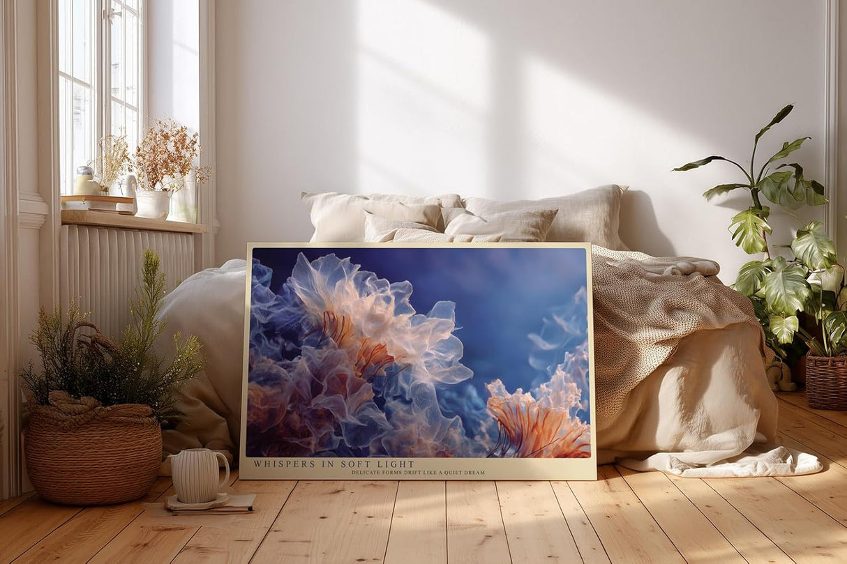 Paul Sinus Wandbild 120x80cm abstrakte Quallen Unterwasser Kunst blau orange moderne Naturfotografie Kunstdruck grosses Wandbild 120x80cm ruhige Wanddekoration fuer Wohnzimmer Büro