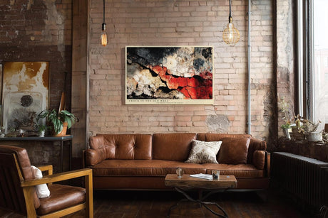 Paul Sinus Wandbild 120x80cm Abstrakte Rissstruktur in alter Wand – Dramatische Texturkunst mit roten Akzenten für modernes Wohnen