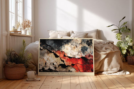 Paul Sinus Wandbild 120x80cm Abstrakte Rissstruktur in alter Wand – Dramatische Texturkunst mit roten Akzenten für modernes Wohnen