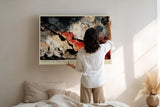 Paul Sinus Wandbild 120x80cm Abstrakte Rissstruktur in alter Wand – Dramatische Texturkunst mit roten Akzenten für modernes Wohnen
