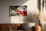 Paul Sinus Wandbild 120x80cm Abstrakte Rissstruktur in alter Wand – Dramatische Texturkunst mit roten Akzenten für modernes Wohnen