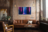 Paul Sinus Wandbild 120x80cm abstrakte Säule im Neonlicht moderne Architektur Kunst in Blau Pink und Violett stilvolles Kunstbild für Wohnzimmer Büro Atelier
