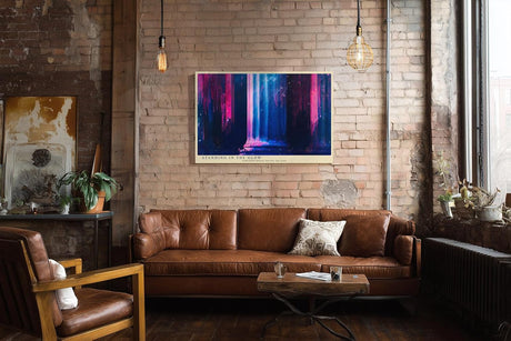 Paul Sinus Wandbild 120x80cm abstrakte Säule im Neonlicht moderne Architektur Kunst in Blau Pink und Violett stilvolles Kunstbild für Wohnzimmer Büro Atelier
