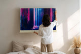 Paul Sinus Wandbild 120x80cm abstrakte Säule im Neonlicht moderne Architektur Kunst in Blau Pink und Violett stilvolles Kunstbild für Wohnzimmer Büro Atelier