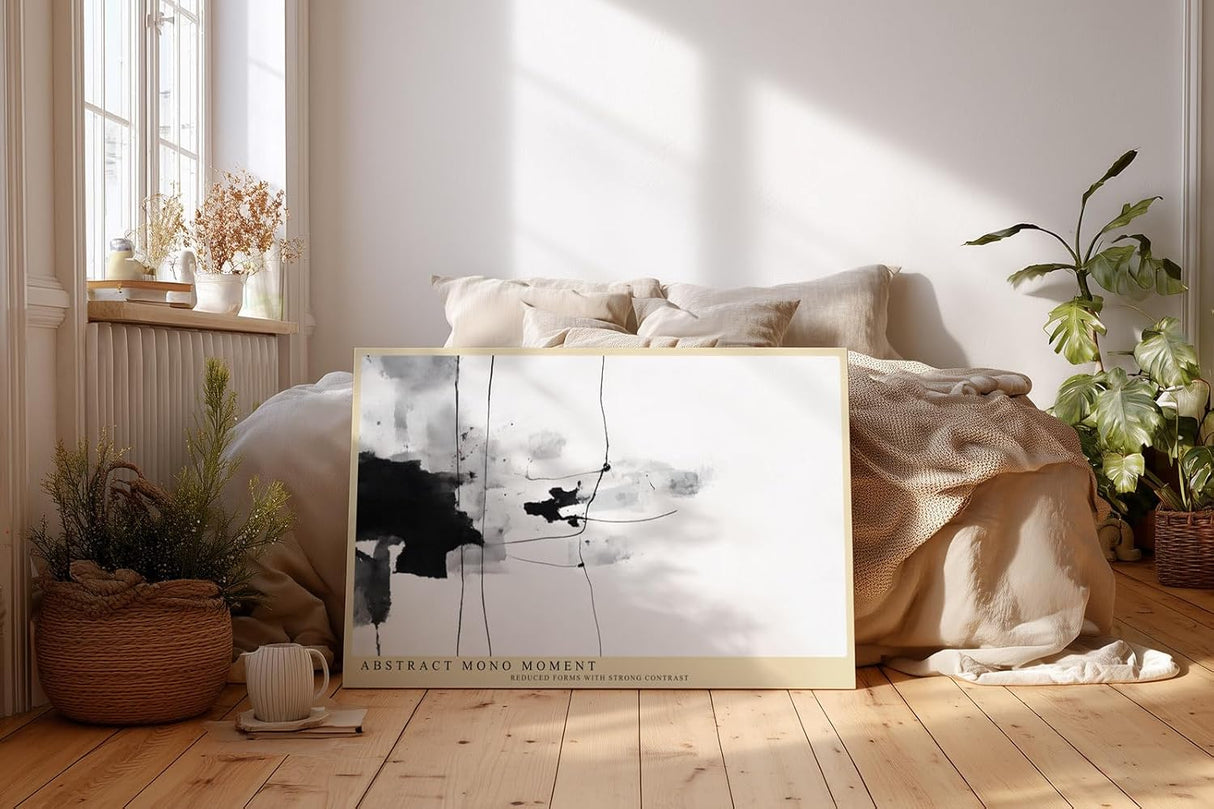 Paul Sinus Wandbild 120x80cm abstrakte Schwarz Weiss Kunst minimalistische Tusche Linien moderne Monochrom Malerei stilvolles Kunstbild für Wohnzimmer Büro Flur