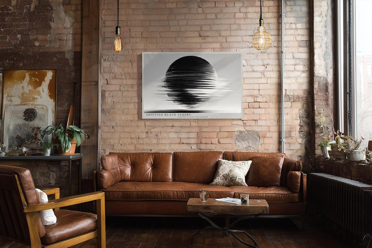 Paul Sinus Wandbild 120x80cm Abstrakte Schwarze Kugel Moderne Minimalistische Kunst Schwarz Weiss Linien Effekt Kunstdruck Poster Grosse Wanddekoration fuer Wohnzimmer Büro