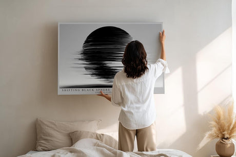 Paul Sinus Wandbild 120x80cm Abstrakte Schwarze Kugel Moderne Minimalistische Kunst Schwarz Weiss Linien Effekt Kunstdruck Poster Grosse Wanddekoration fuer Wohnzimmer Büro