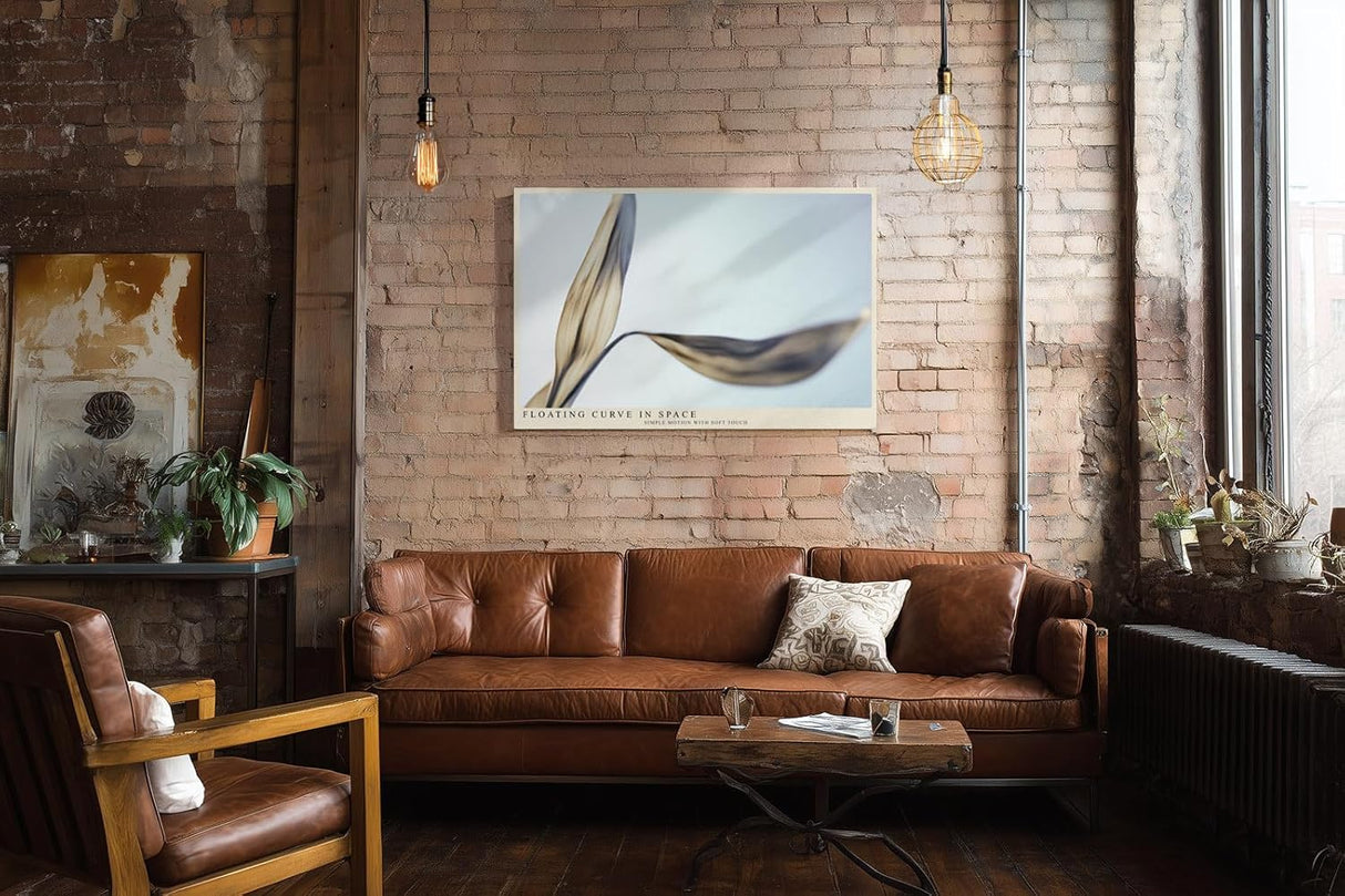 Paul Sinus Wandbild 120x80cm abstrakte schwebende Form moderne minimalistische Kunst sanfte Goldtoene elegante Linien Kunstdruck stilvolle Wanddekoration fuer Wohnzimmer Büro Schlafzimmer