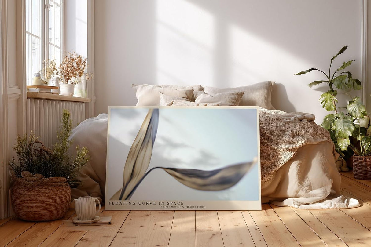 Paul Sinus Wandbild 120x80cm abstrakte schwebende Form moderne minimalistische Kunst sanfte Goldtoene elegante Linien Kunstdruck stilvolle Wanddekoration fuer Wohnzimmer Büro Schlafzimmer
