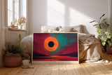 Paul Sinus Wandbild 120x80cm abstrakte Sonnenfinsternis surreale Landschaft moderne Kunst in Rot Orange und Tuerkis stilvolle Wanddekoration fuer Wohnzimmer Büro