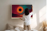 Paul Sinus Wandbild 120x80cm abstrakte Sonnenfinsternis surreale Landschaft moderne Kunst in Rot Orange und Tuerkis stilvolle Wanddekoration fuer Wohnzimmer Büro