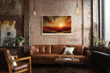 Paul Sinus Wandbild 120x80cm Abstrakte Sonnenlandschaft Kunst in Gold Orange und Rot Modernes Natur Design für Wohnzimmer Büro und Galerie
