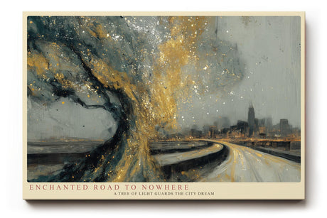Paul Sinus Wandbild 120x80cm abstrakte Stadt Landschaft Baum gold grau moderne Kunst Kunstdruck grosses Kunstbild elegante Wanddekoration fuer Wohnzimmer Büro Flur