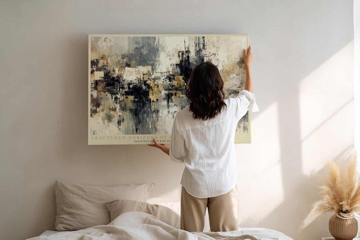 Paul Sinus Wandbild 120x80cm Abstrakte Stadtlandschaft in Beige Schwarz und Ocker Modernes Kunstbild