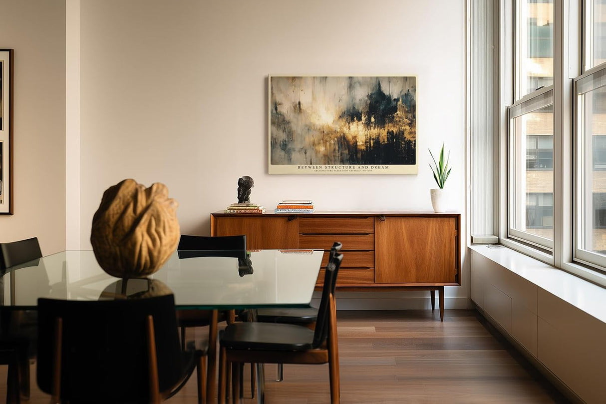 Paul Sinus Wandbild 120x80cm abstrakte Stadtlandschaft modern gold grau Kunst Kunstdruck grosses Kunstbild elegante Wanddekoration fuer Wohnzimmer Büro Flur