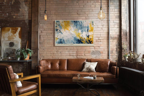 Paul Sinus Wandbild 120x80cm Abstrakte Struktur Kunst in Blau Weiß und Gold Moderne Textur Malerei für Wohnzimmer Büro und Flur