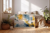 Paul Sinus Wandbild 120x80cm Abstrakte Struktur Kunst in Blau Weiß und Gold Moderne Textur Malerei für Wohnzimmer Büro und Flur
